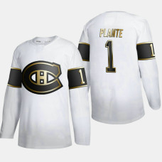 Men's Montreal Canadiens Jacques Plante #1 Golden Edition White Retired Authentic Jersey