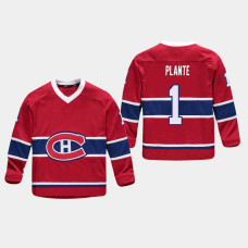 Youth Montreal Canadiens Jacques Plante #1 Replica Player Home Red Retired Jersey