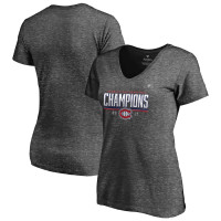 Montreal Canadiens Women's 2021 Stanley Cup Semifinal Champions Plus Size Locker Room V-Neck T-Shirt - Heathered Charcoal